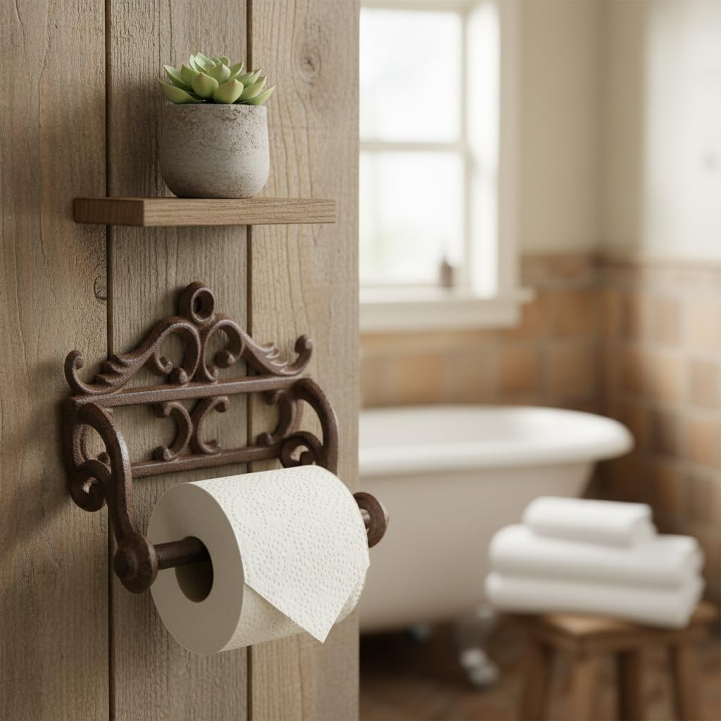 Comfy Hour 6.3 Inch Cast Iron Toilet Paper Holder, Antique Wall Mount