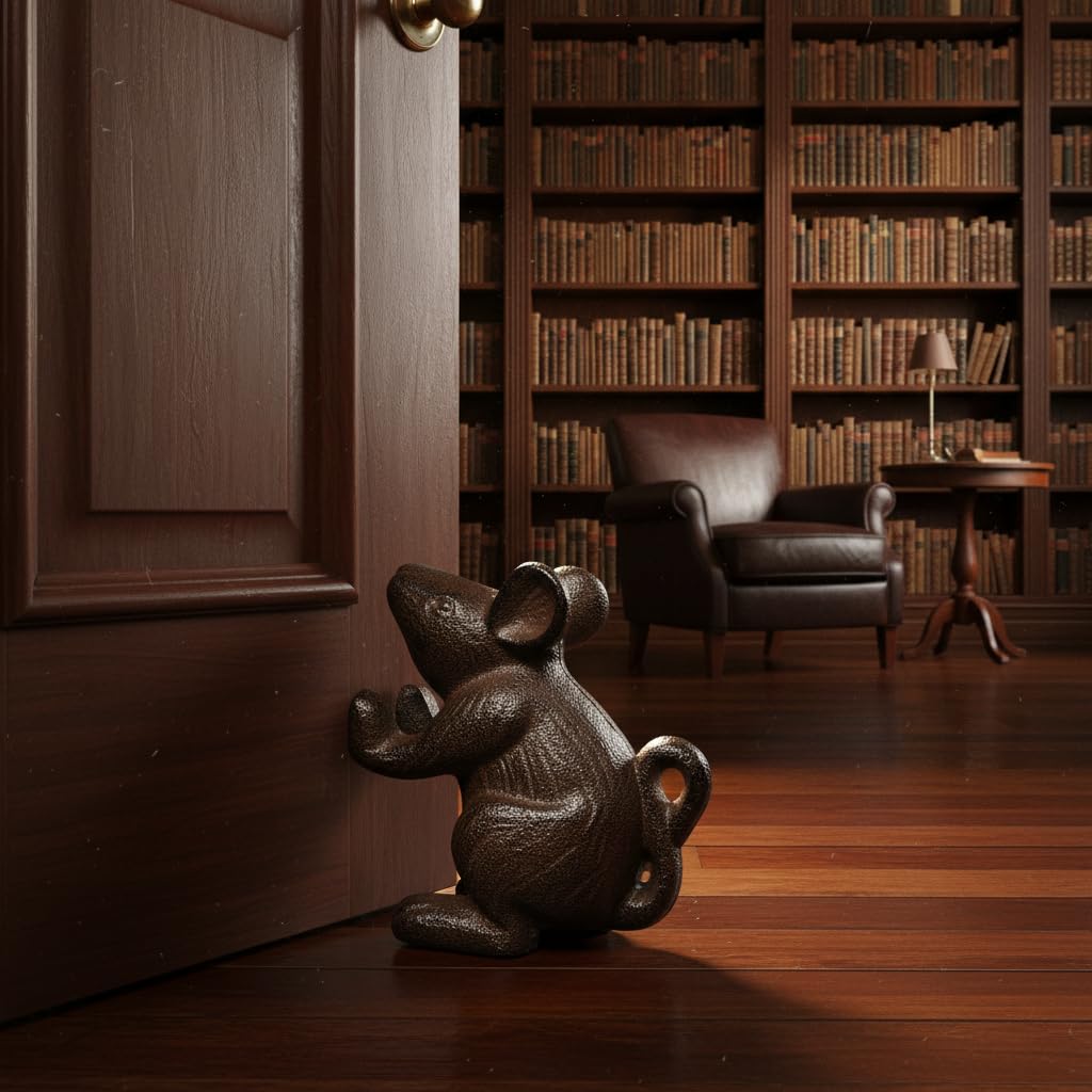 Comfy Hour Antique & Vintage Interior Decor Collection, Animal Edition Cast Iron Mouse Door Stopper in Brown Color, Heavy Duty, Decorative One.