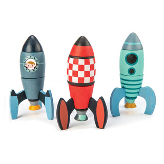 Tender Leaf Toys - Rocket Construction Toy Set - 18 Pc Wooden Construction Set Builds 3 Rocket Ships - Made with Premium Materials and Craftsmanship for Age 3+
