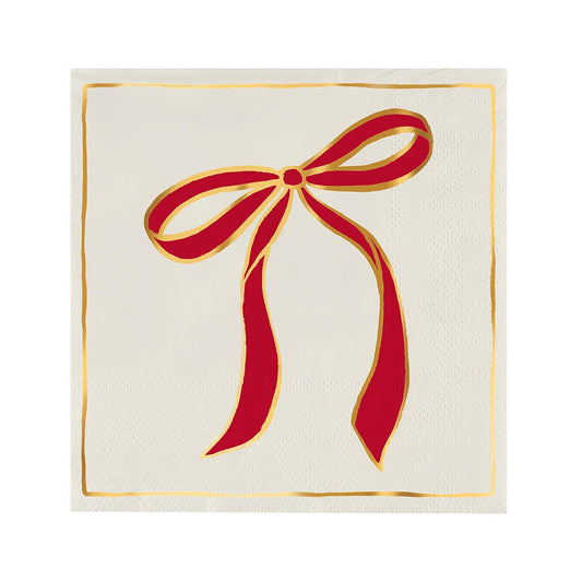 Santa Barbara Design Studio Disposable Napkin, 5" x 5" Cocktail, Red Bow