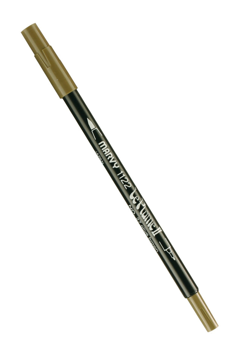 Uchida 1122-C-27 Marvy Extra Fine Tip Le Plume II Double Ender Marker Pen, Olive Brown