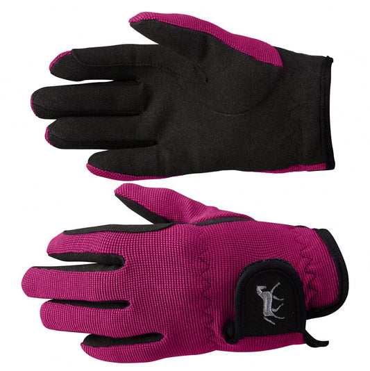 HORZE Kids' Unisex Stretchy Adjustable Horse Riding Equestrian Gloves with Suede Grip and Pony Design - Byzantine Pink - 5