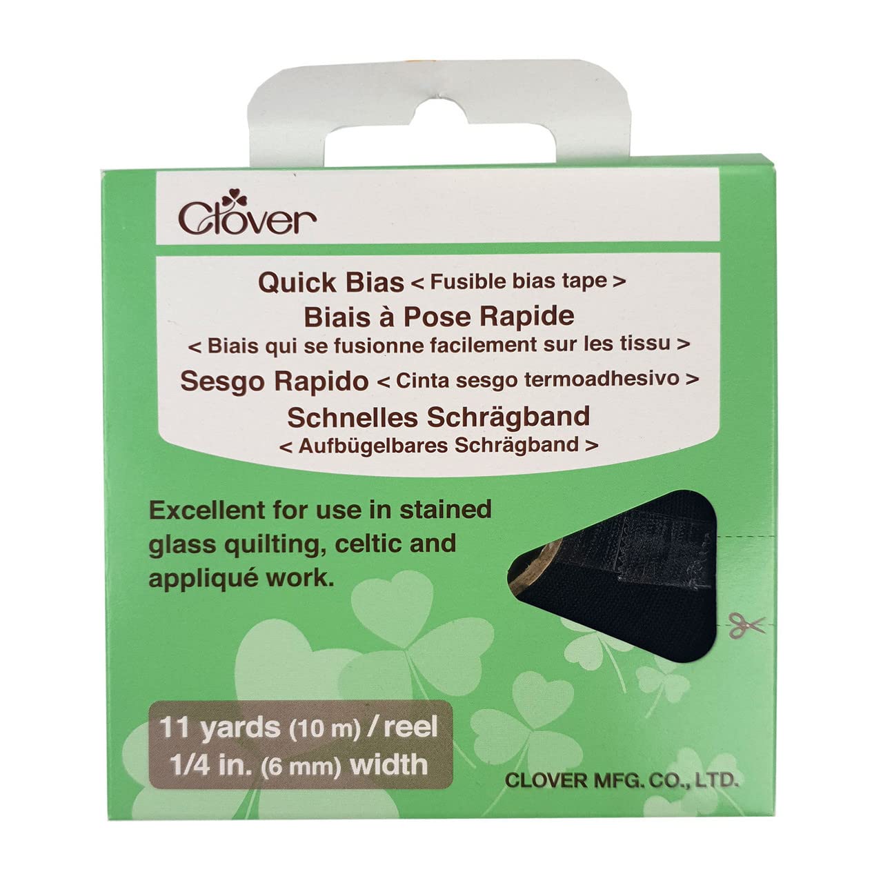 CLOVER 700-1128 Quick Fusible Bias Tape, 1/4-Inch Wide by 11-Yard, Black