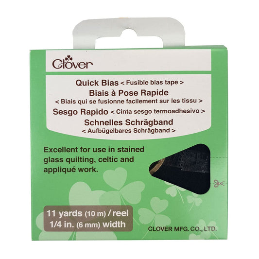 CLOVER 700-1128 Quick Fusible Bias Tape, 1/4-Inch Wide by 11-Yard, Black