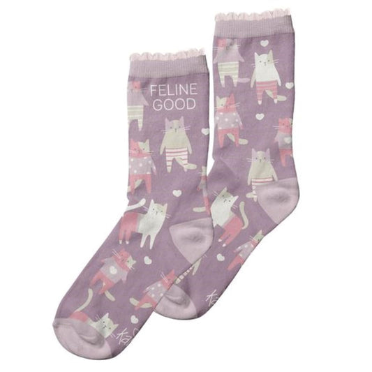 Karma Cat Crew Socks - Cute and Funny Socks for Women - Bright and Colorful Designs - One Size Fits Most - Cat