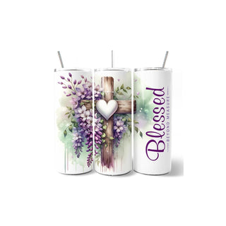 OrnamentallyYou Drinking Cup, 20 Ounces, Christian Purple Wisteria Cross 20oz No