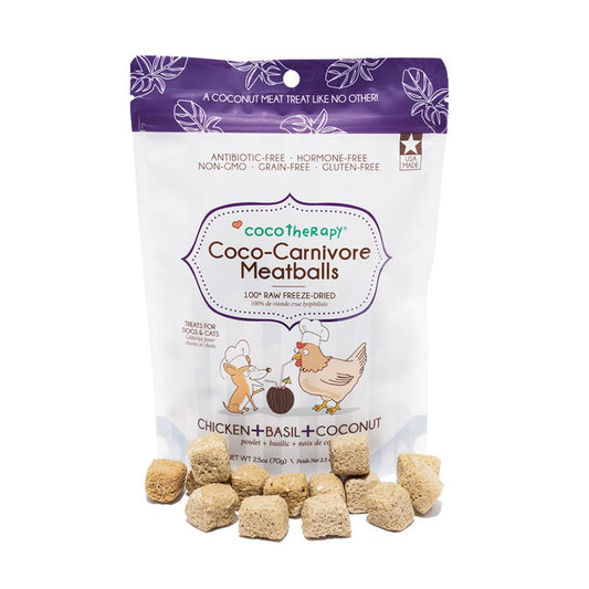 CocoTherapy Coco-Carnivore Meatballs, Antibiotic- and Hormone-Free, Chicken, Basil and Coconut, 2.5 oz.