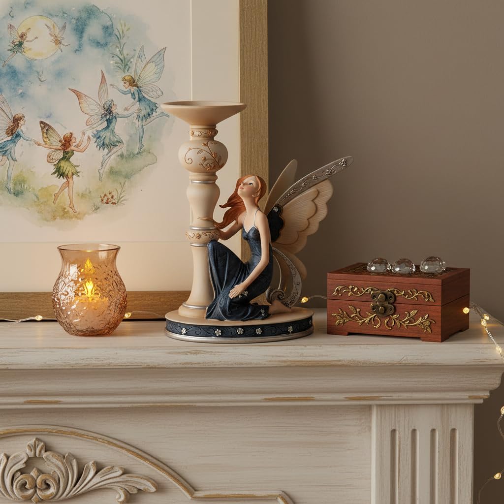 Comfy Hour The Sitting Fairy Figurine Black Dress 7" Figurine, Fairyland Collection, Stone Resin