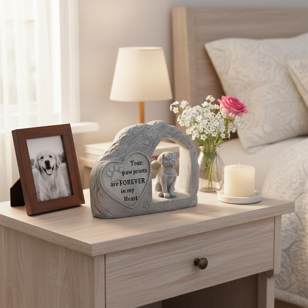 Comfy Hour 7" Height Polyresin Memorial Dog Angel Pet Statue, Handmade Light Gray, Stone Looking, for Your Home Or Garden