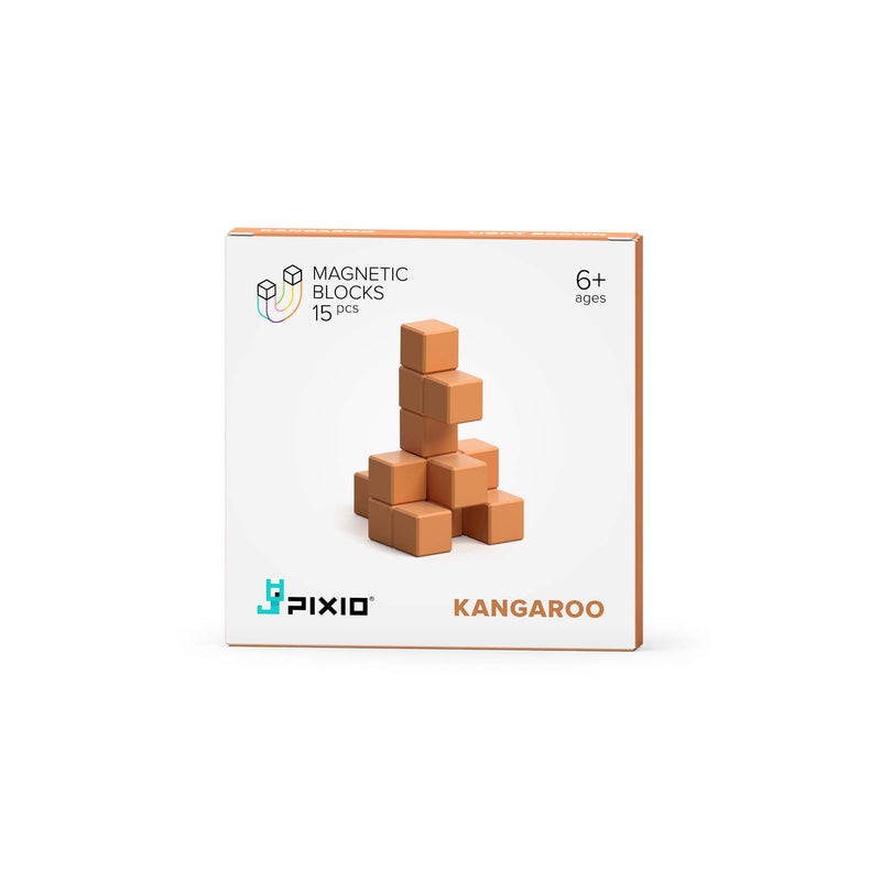 PIXIO Light Brown Kangaroo Color Series Magnetic Blocks Construction Set 15pcs with Free App, Stress Relief Building Blocks, Fidget Toys, Pixel Art Desk Toy, Animals Figures