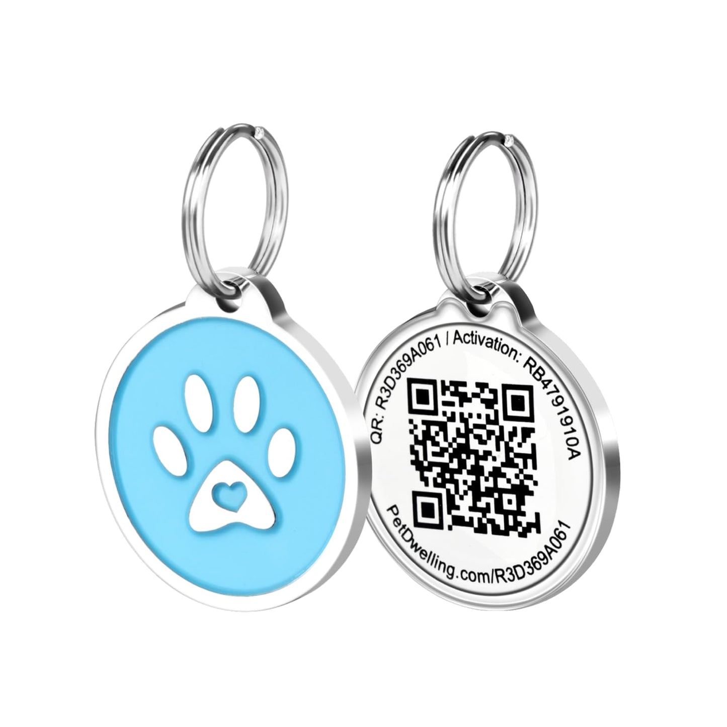 Pet Dwelling 2D QR Code Pet ID Tag - Dog Tags - Cat Tags - Online Pet Profile - Instant Email Alert of QR Tag Scanned GPS Location (Summer Blue Paw)