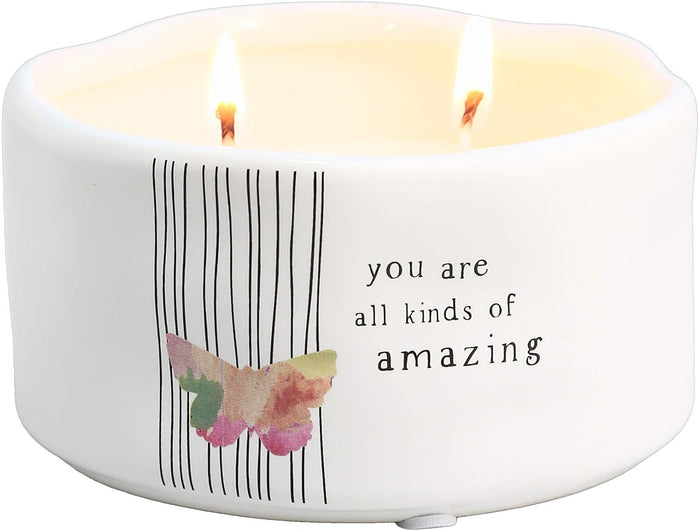 Pavilion Gift Company You are All Kinds of Amazing Double Butterfly Candle in Ceramic with 100% Soy Wax & Cotton Wicks-Tranquility Scent, White