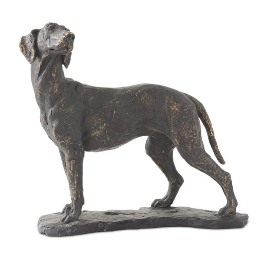 K&K Interiors 15667B 11 Inch Resin Patina Standing Dog On Black Base, Polyresin
