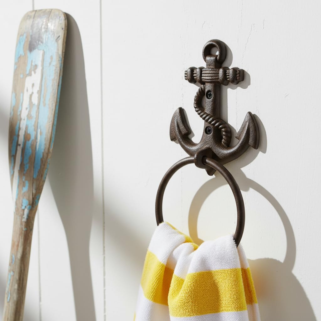 Comfy Hour 6 x 5 Inch Nautical Towel Holder, Anchor Towel Ring, 1 Piece