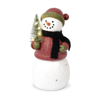 Blossom Bucket Figurine, Snowman With Red Sweater