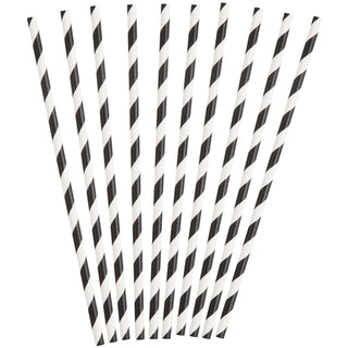Unique Industries Unique Black Striped Paper Smoothie Straws - 10 Pcs