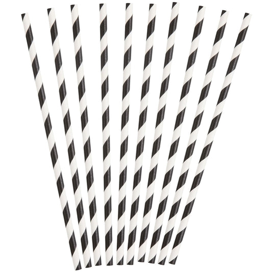 Unique Industries Unique Black Striped Paper Smoothie Straws - 10 Pcs