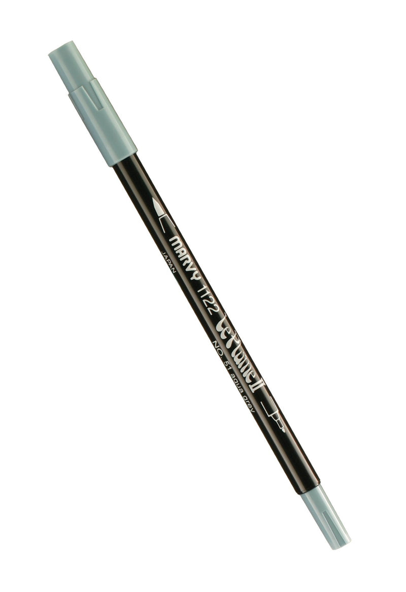 Uchida 1122-C-51 Marvy Extra Fine Tip Le Plume II Double Ender Marker Pen, Aqua Grey