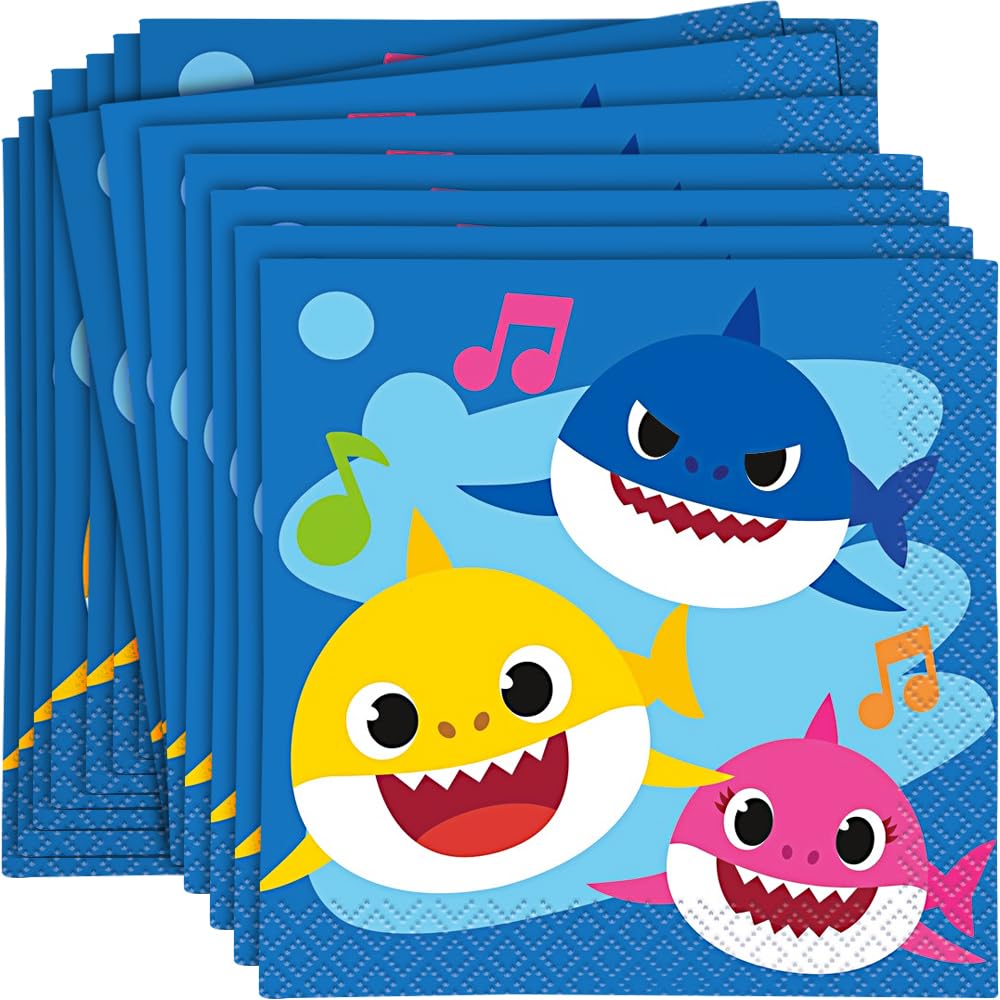 Unique Industries Baby Shark Paper Beverage Napkins - 16 Pcs