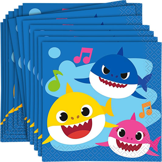 Unique Industries Baby Shark Paper Beverage Napkins - 16 Pcs