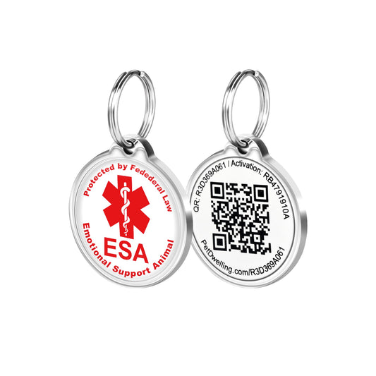 Pet Dwelling QR Code Emotional Support Animal Tag-ESA ID Tag-Dog Tags-Cat Tags-Online Pet Profile-Instant Email Alert of QR Tag Scanned GPS Location (White)