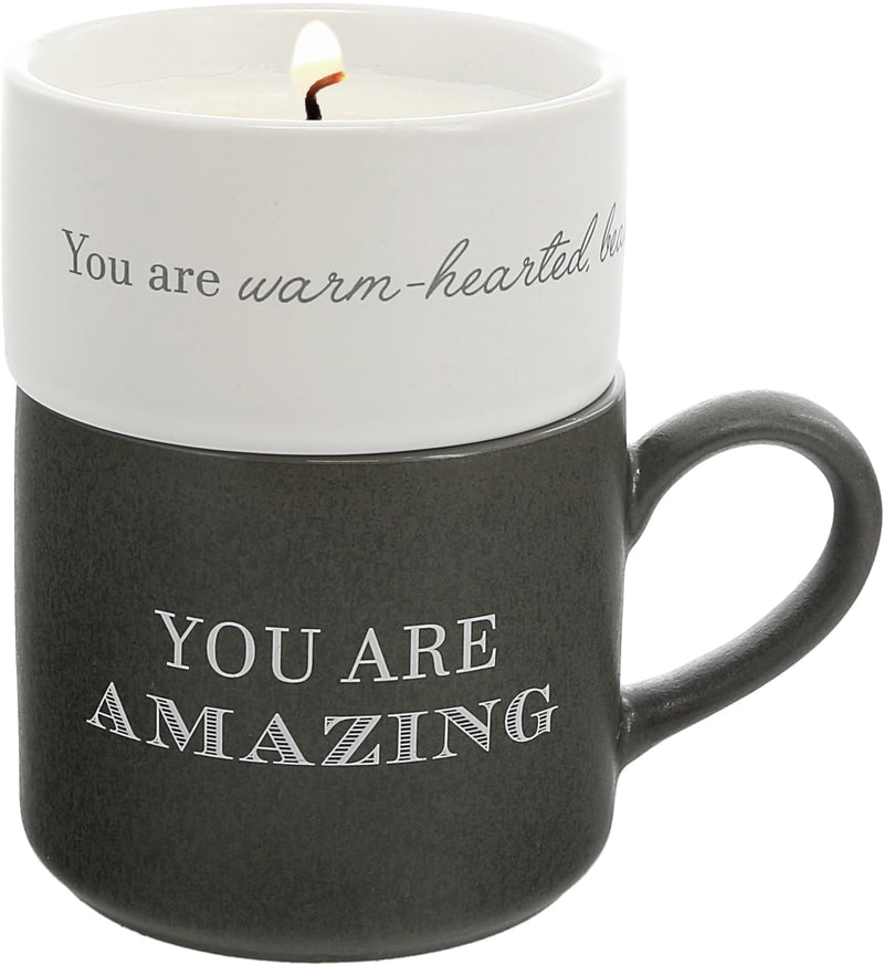 Pavilion - You Are Amazing - 4 Oz Candle &amp; 10.8 Oz Mug Gray &amp; Cream Neutral Stackable To: From: Tag Gift Set