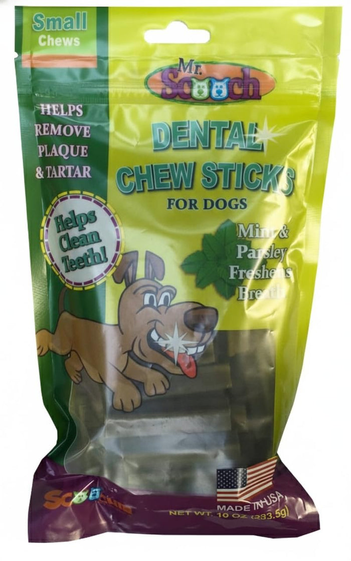 Scoochie Pet Dental Chew Sticks for Dogs by Mr. Scooch Made in U.S.A Helps Remove Plaque, Tartar and Freshens Breath for Teeth Health (Mint & Parsley, S)