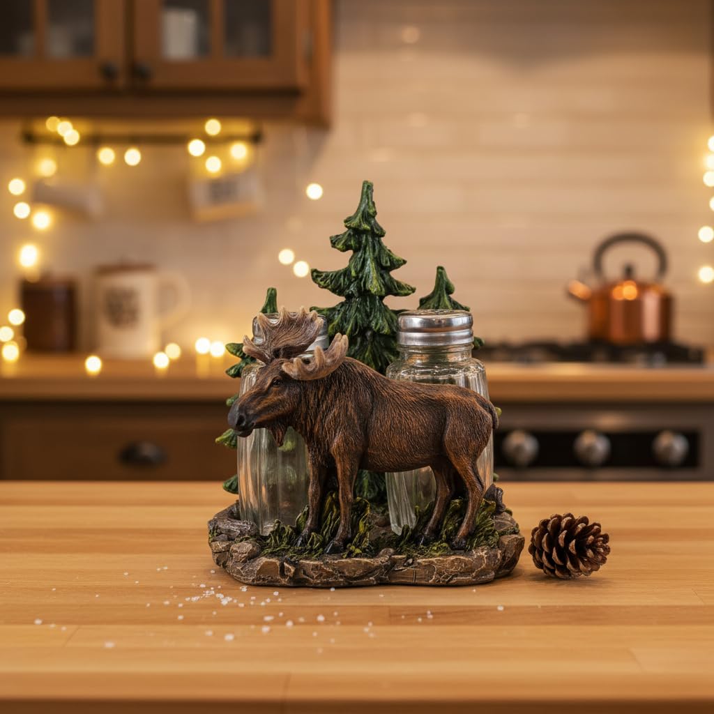 Comfy Hour 5 Inch Moose Salt and Pepper Shakers, Rustic Cabin Set of 2