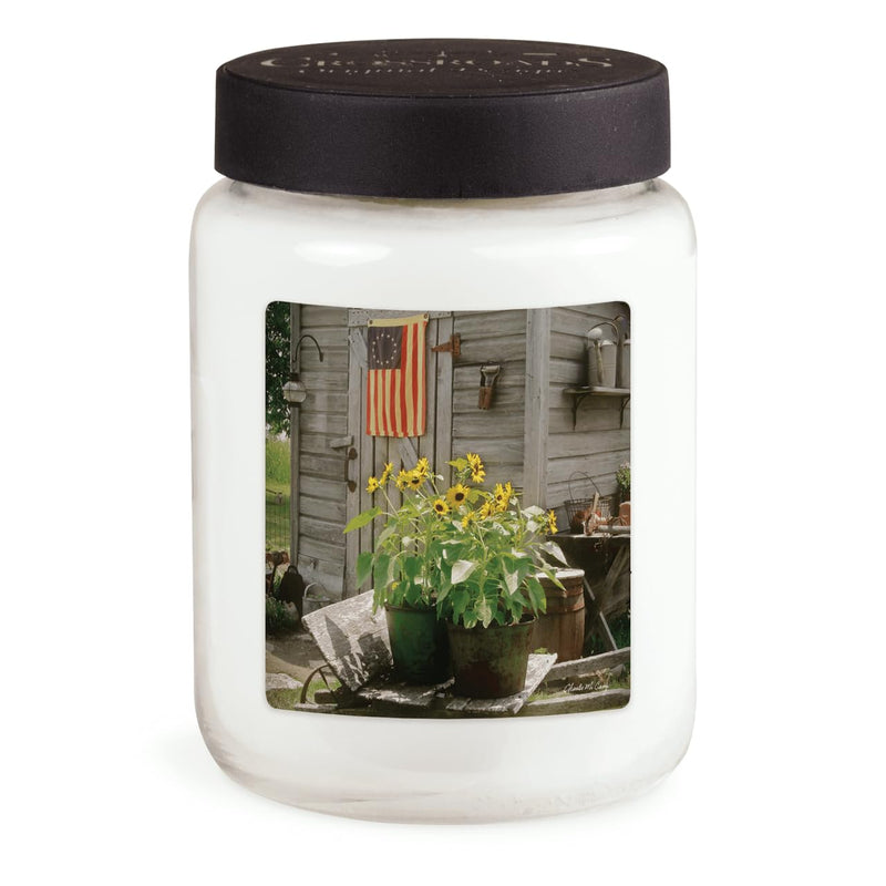 CROSSROADS ORIGINAL DESIGNS Potted Sunflowers and A Flag Lemongrass and Lavender Scented Jar Candle, 26 Oz, Home Fragrance