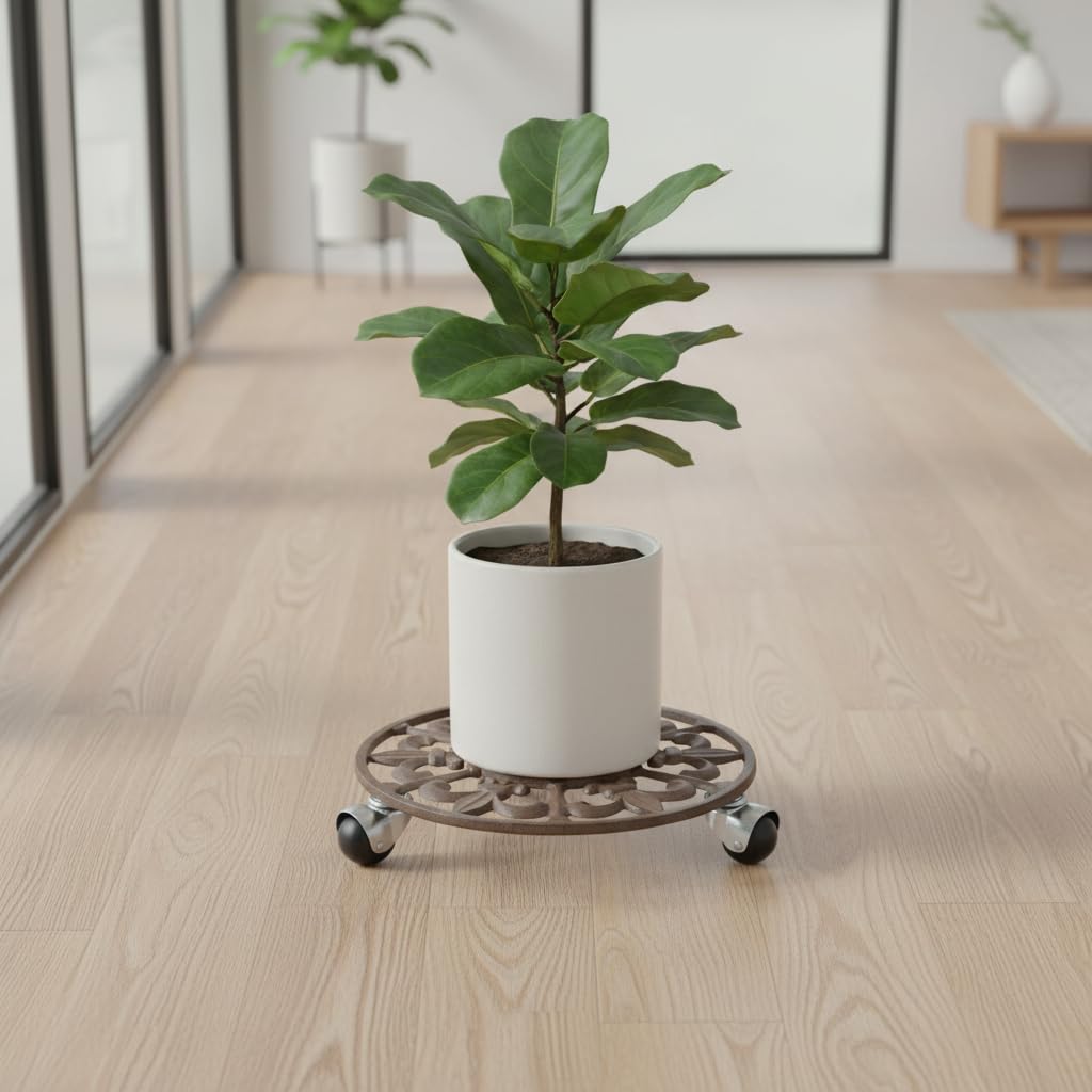 Comfy Hour 11 Inch Heavy Duty Plant Caddy with Wheels, Cast Iron