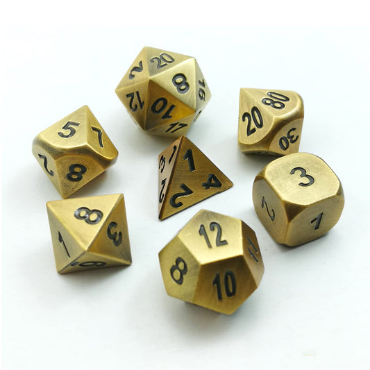 Bescon Dice Brass Solid Metal Polyhedral D&D Dice Set of 7 Copper Metal RPG Role Playing Game Dice 7pcs Set