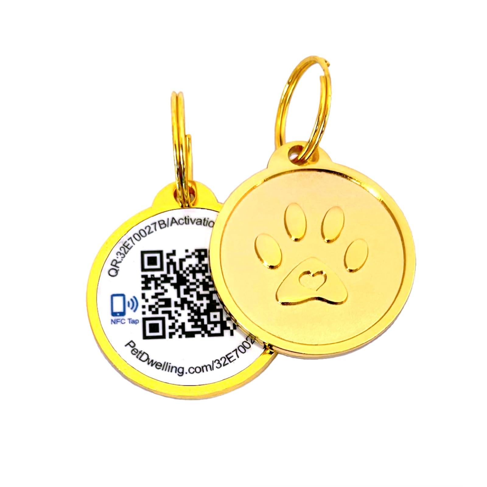 Pet Dwelling Smart QR Code-NFC Pet ID Tag - Dog Tags - Cat Tags - Online Pet Profile - Instant Email Alert -Scanned QR Tag GPS Location (Gold Paw)