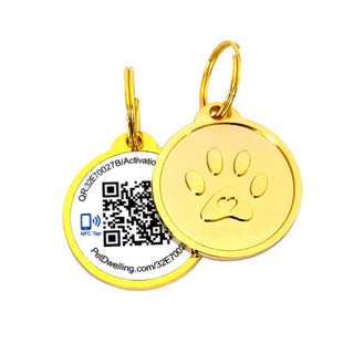 Pet Dwelling Smart QR Code-NFC Pet ID Tag - Dog Tags - Cat Tags - Online Pet Profile - Instant Email Alert -Scanned QR Tag GPS Location (Gold Paw)