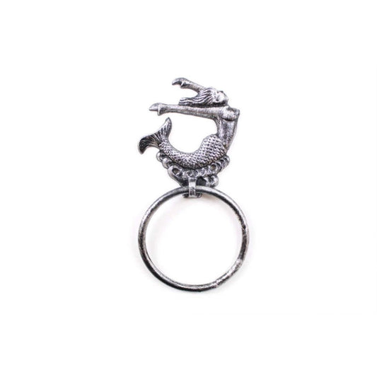 Hampton Iron Handcrafted Nautical Decor Rustic Silver Cast Iron Arching Mermaid Towel Holder 9" - Decorative Cast Iron