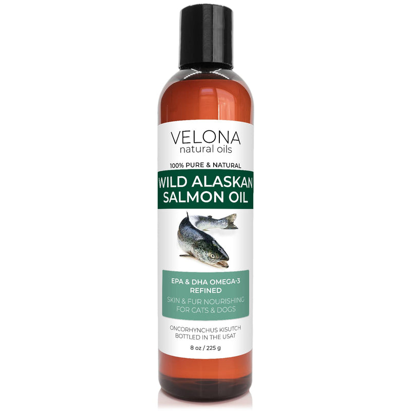 velona Wild Alaskan Salmon Oil - 8 oz | 100% Pure Refined Oil | for Dogs & Cats - Supports Joint Function | Omega 3 Liquid Food Supplement for Pets - Natural EPA + DHA Fatty Acids for Skin & Coat