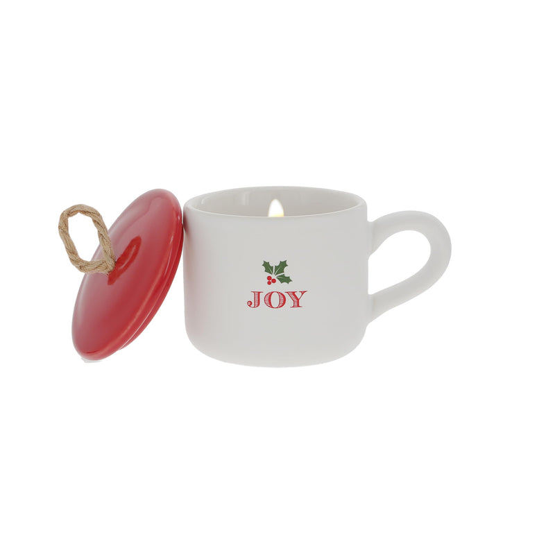 Pavilion - Joy - 2 oz Mini Candle in 2.5 Oz Espresso Shot Glass Mug with Lid Holiday Christmas Decor Present Seasonal Winter to:/from: Gift Tag