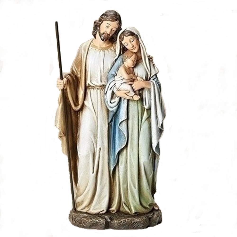 Roman Holy Family Mary Standing Holding Baby Jesus 12 Inch Resin Holiday Figurine