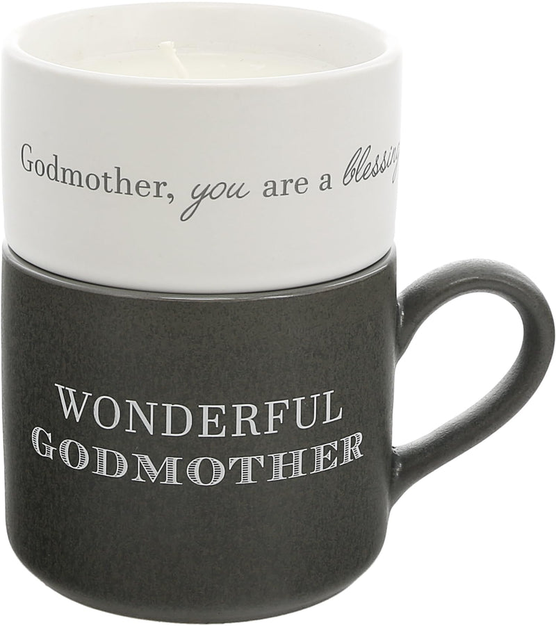 Pavilion - Wonderful Godmother - 4 Oz Candle &amp; 10.8 Oz Mug Gray &amp; Cream Neutral Stackable to: from: Tag Gift Set