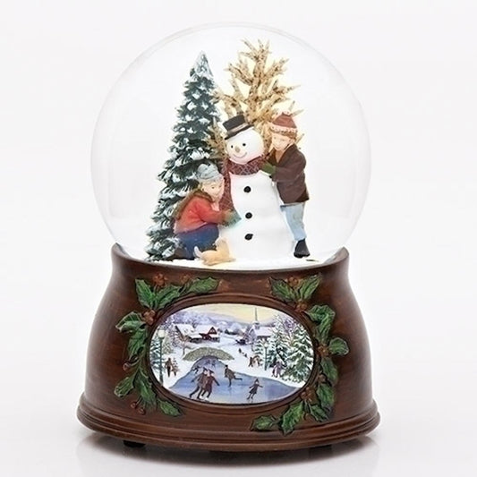Roman 5" 100mm Kids/Snowman Dome W/Wood Look Base Plays "WE WISH YOU A MERRY CHRISTMAS"