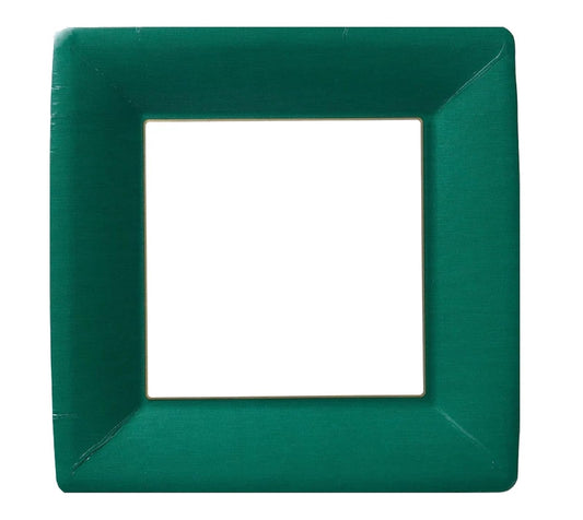 Boston International Ideal Home Range IHR Square Disposable Dinner Paper Plates, 10-Inches, Classic Linen Dark Green
