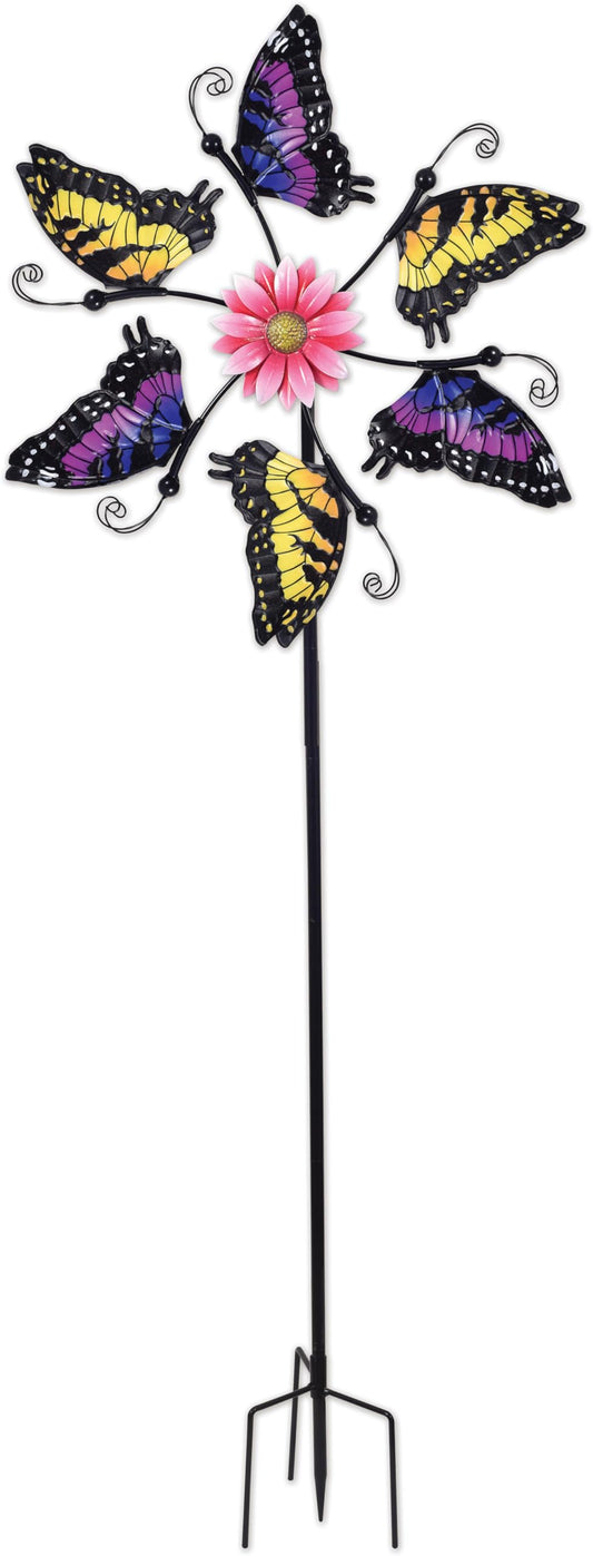 Sunset Vista Designs Wind Spinners - Garden Décor Flying Butterflies Spinner Yard Stake, 53-Inch, Purple