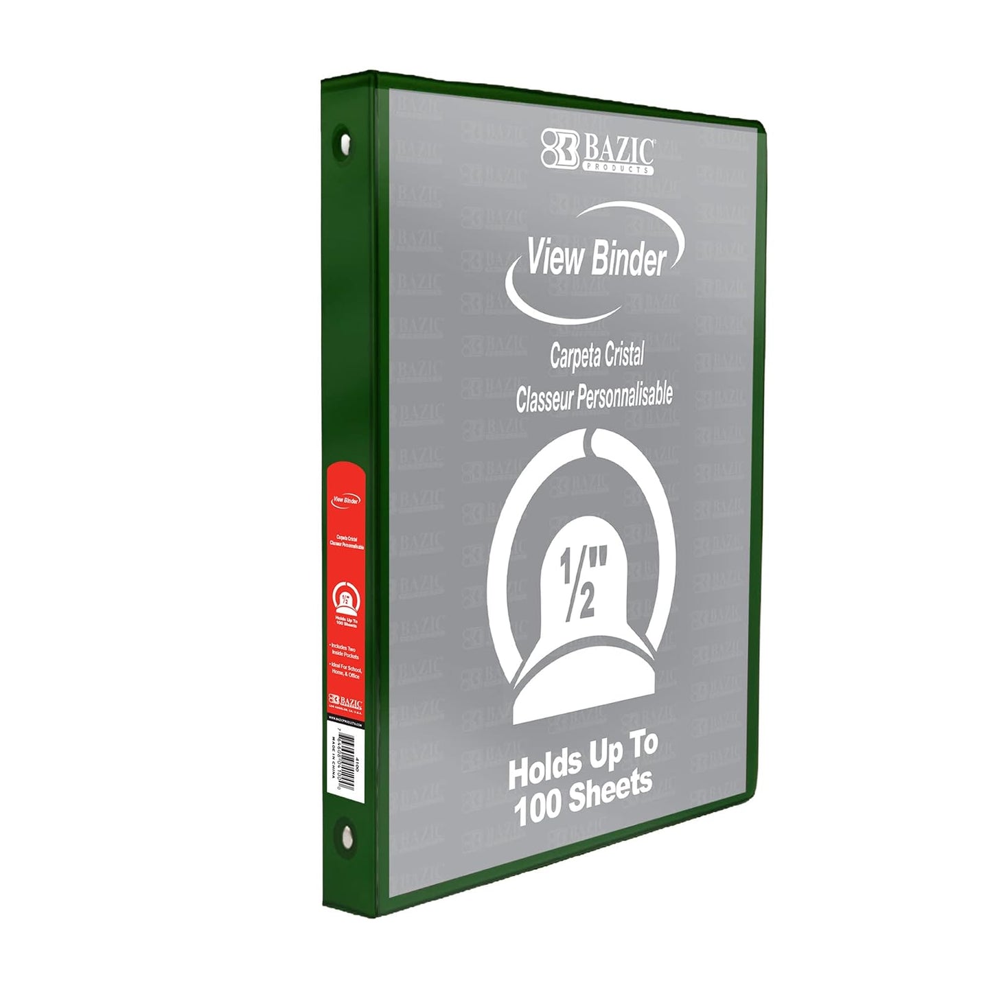 BAZIC 1/2" Green 3-Ring View Binder w/ 2-Pockets