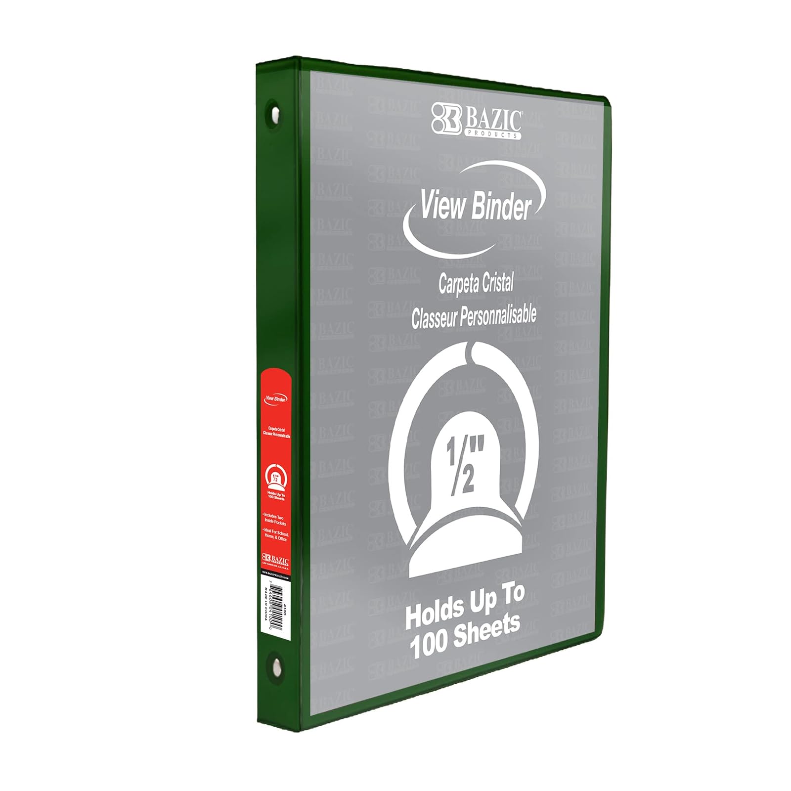 BAZIC 1/2" Green 3-Ring View Binder w/ 2-Pockets