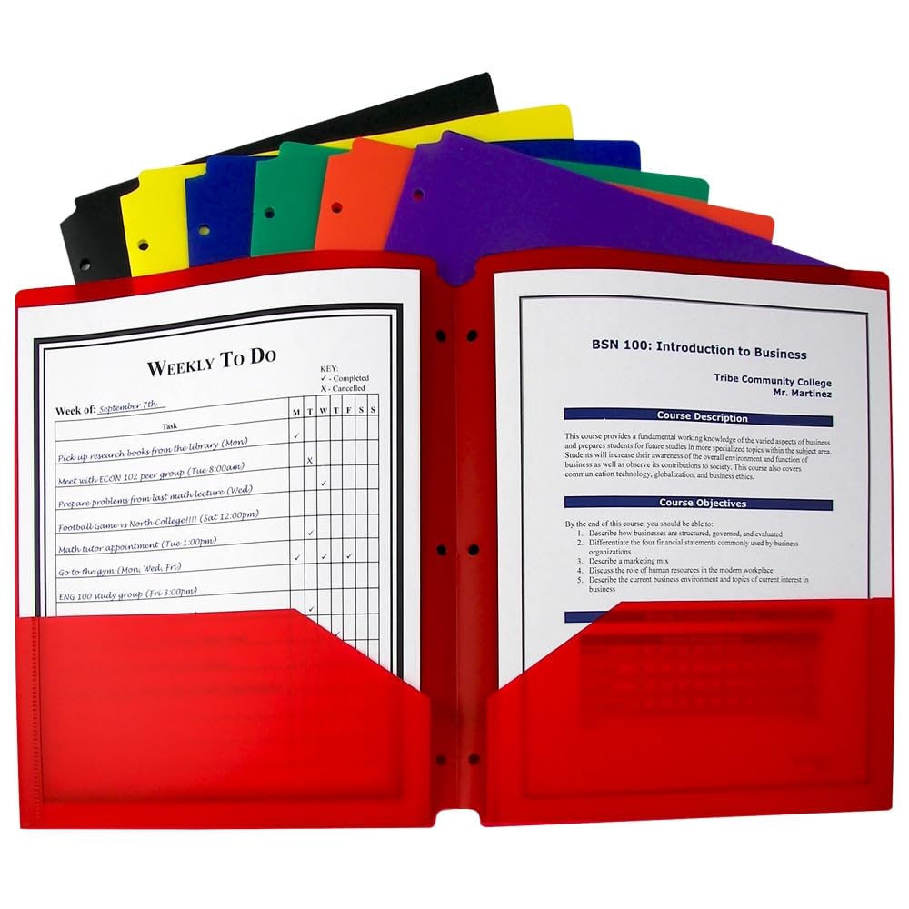 C-Line Heavyweight Poly 2-Pocket Portfolio, 3-Hole, Assorted (33930)