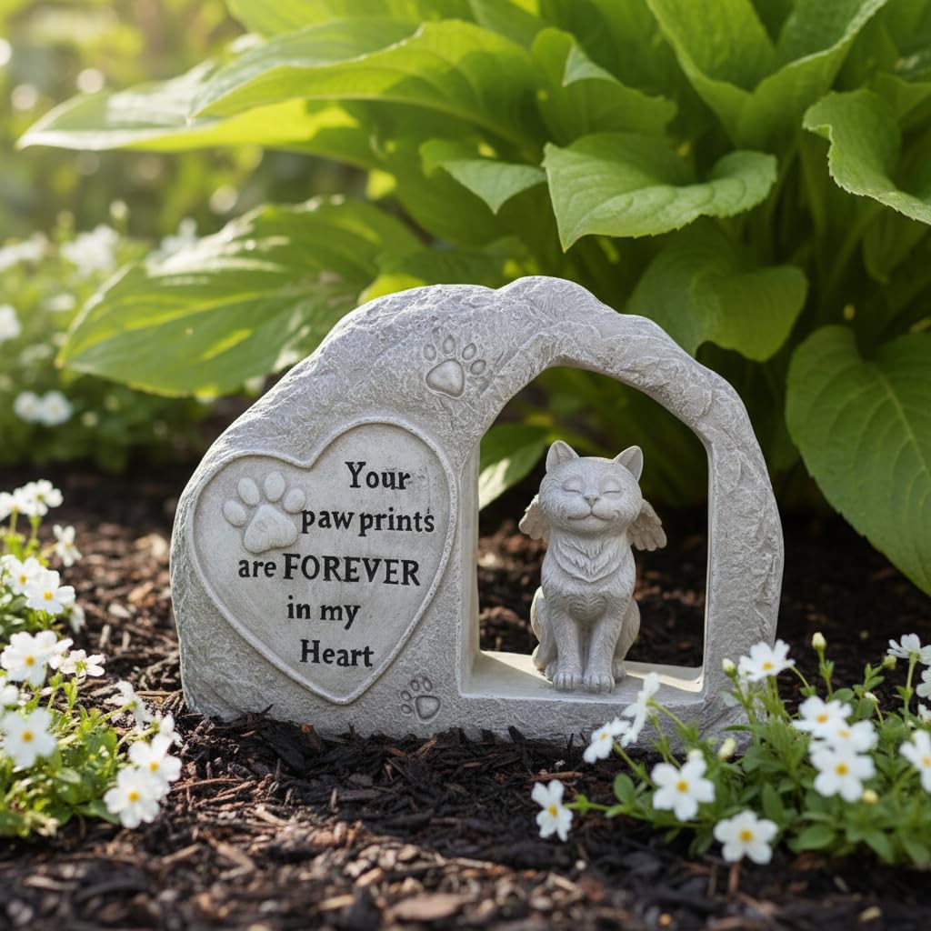 Comfy Hour 7 Inch Cat Garden Statue, Angel Pet Memorial Figurine