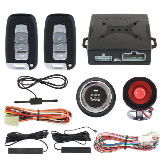 EASYGUARD EC003N-K Car Alarm System keyless Entry pke Remote Engine Start Stop Push Start Stop Automatically Lock or Unlock car Door Universal Version fits for Most dc12v Cars