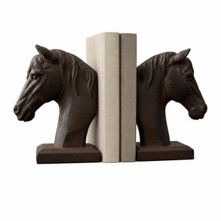Comfy Hour Farmhouse Home Decor Collection 5" Length 7" Height Set 2 Horse Head Bookends Art Bookend, 1 Pair, Antique Style, Heavy Weight, Brown Rust Effect, Polyresin