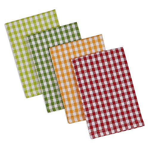 DII Heavy Duty Kitchen Towels Collection Long Lasting Quality, Cotton Dish Cloth Set, 13x13", Pea Patch Gingham Check, 4 Piece