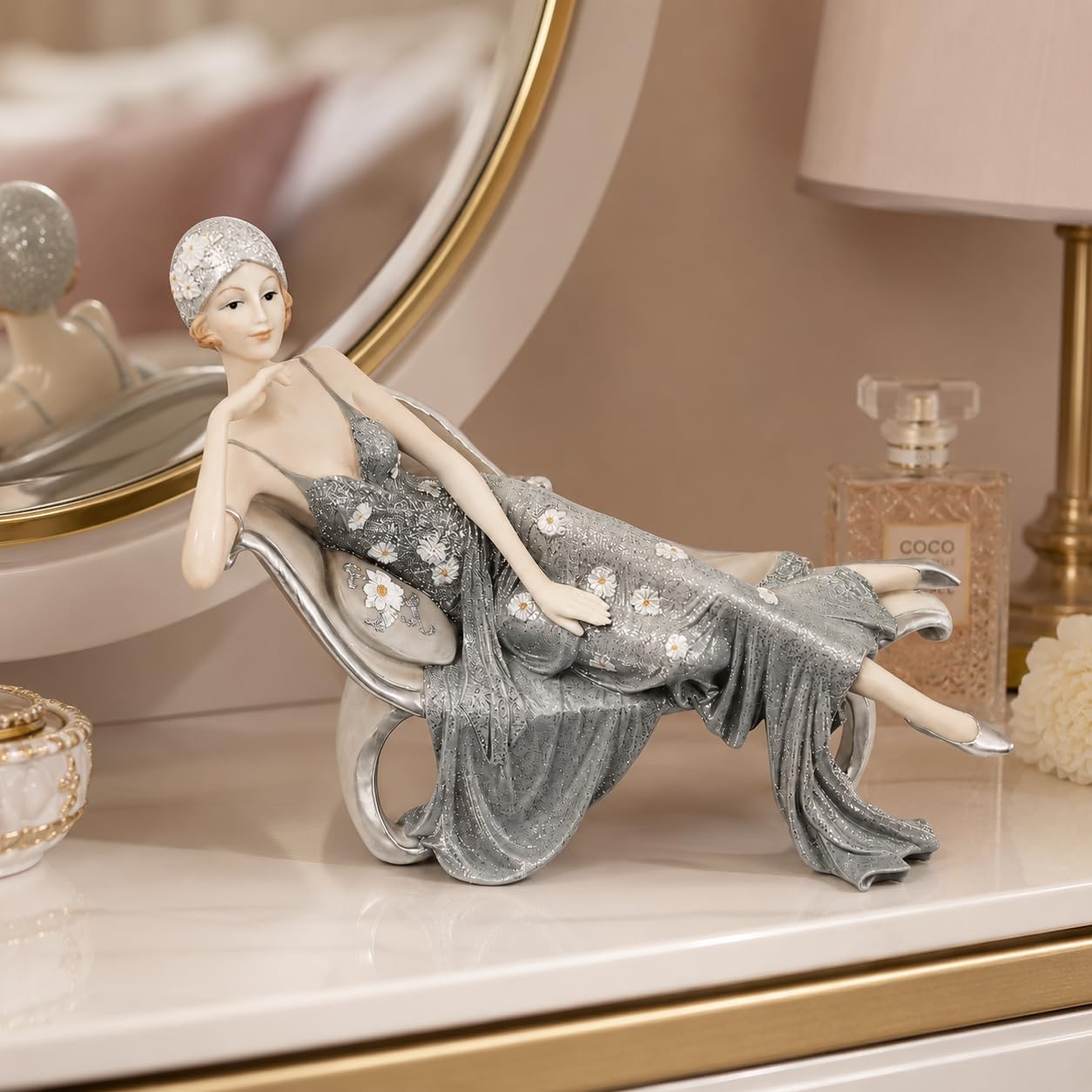 Comfy Hour 8 Inch Victorian Lady Figurine, Reclining Chair Statue
