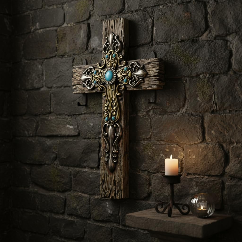 Comfy Hour 12 Inch Wall Cross for Home Decor, Rustic Religious Decor